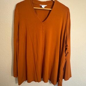 Liz Claiborne 1X Orange V Neck Long Sleeve Tunic Top Women's Plus Size
